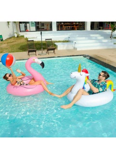 FindUWill 2 Pack 42'' Inflatable Pool Floats Flamingo Unicorn Swim Tube Rings With 2Pcs Beach Balls, Beach Floaties, Swimming Toys, Lake And Beach Floaty Summer Toy, Pool Raft Lounge For Adults Kids  - Image 4