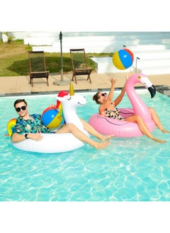 FindUWill 2 Pack 42'' Inflatable Pool Floats Flamingo Unicorn Swim Tube Rings With 2Pcs Beach Balls, Beach Floaties, Swimming Toys, Lake And Beach Floaty Summer Toy, Pool Raft Lounge For Adults Kids  - Image 2