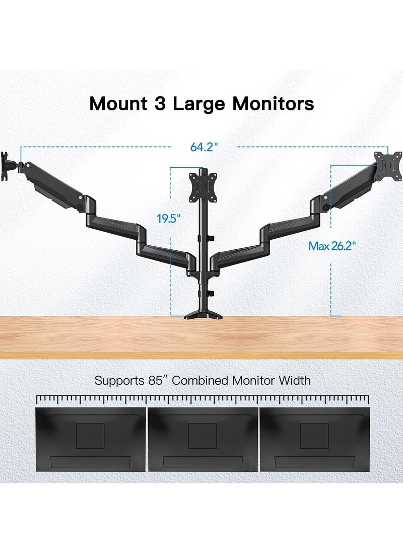 JAJEEK "Triple Monitor Mount for 17-32 Inch Screens – Height Adjustable, 8kg per Arm, Black" - Image 3