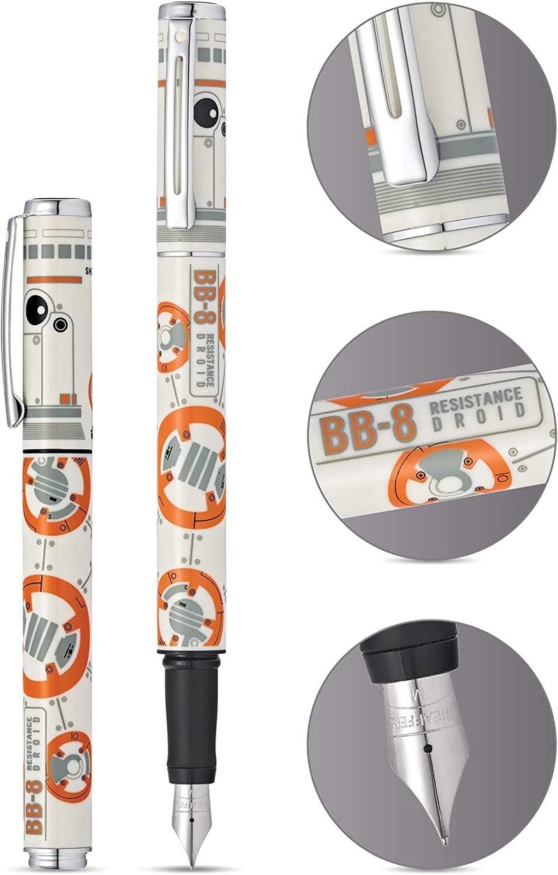 SHEAFFER قلم حبر سائل شيفر ستار وورز بي بي 8 بتصميم مستوحى من بي بي 8 وتفاصيل شخصية أصلية مع لمسات مصقولة وقلم حبر من الفولاذ المقاوم للصدأ متوسط الحجم - Image 2