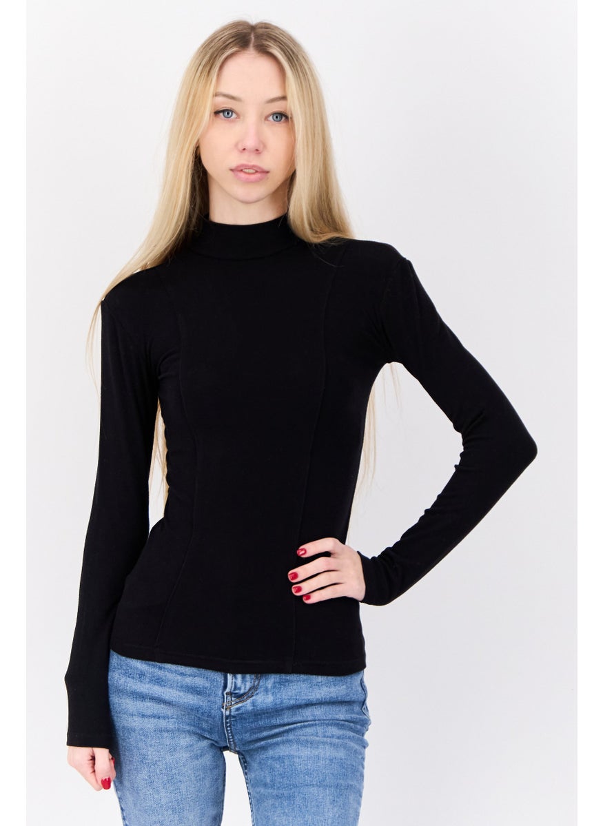 Etam Women Mock Neck Long Sleeve Pain Top Black  - Image 1