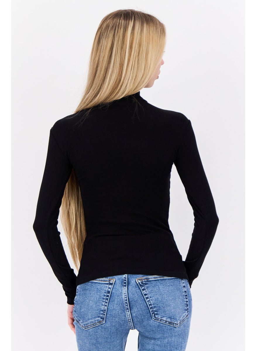 Etam Women Mock Neck Long Sleeve Pain Top Black  - Image 2