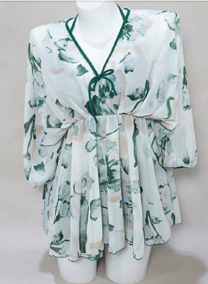 MANIKAN Women's sleep set made of soft cotton with a floral-patterned robe (3 pieces)  - Image 2