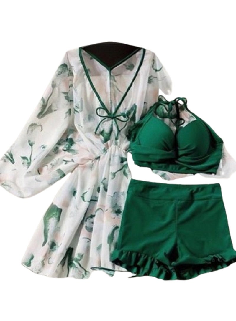 MANIKAN Women's sleep set made of soft cotton with a floral-patterned robe (3 pieces)  - Image 1