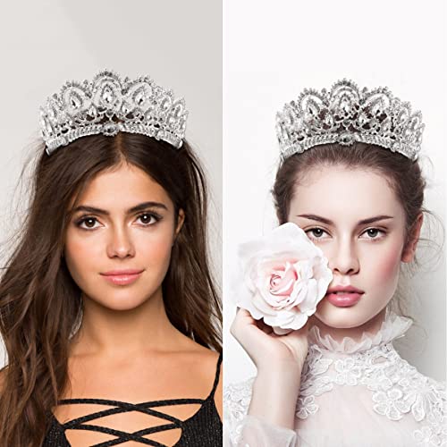 FRCOLOR Silver Crystal Tiaras Crown Elegant Princess Crown with Combs Rhinestone Headpiece Hair Accessories for Women Girls Bridal Wedding Prom Birthday Party - Image 2