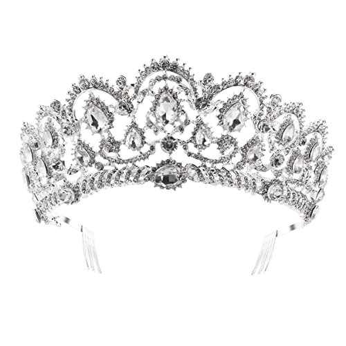 FRCOLOR Silver Crystal Tiaras Crown Elegant Princess Crown with Combs Rhinestone Headpiece Hair Accessories for Women Girls Bridal Wedding Prom Birthday Party - Image 1
