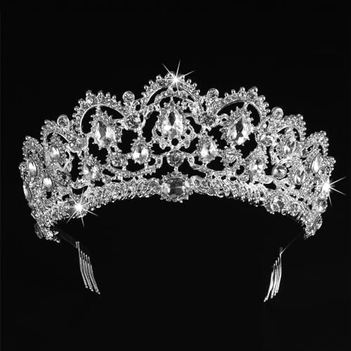FRCOLOR Silver Crystal Tiaras Crown Elegant Princess Crown with Combs Rhinestone Headpiece Hair Accessories for Women Girls Bridal Wedding Prom Birthday Party - Image 3