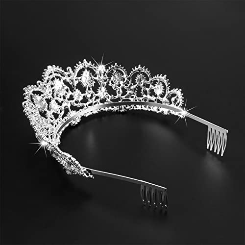 FRCOLOR Silver Crystal Tiaras Crown Elegant Princess Crown with Combs Rhinestone Headpiece Hair Accessories for Women Girls Bridal Wedding Prom Birthday Party - Image 5