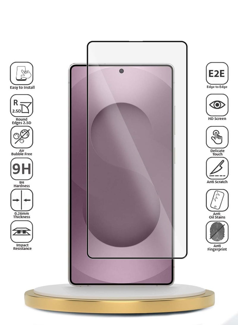 دبليو تيك سامسونج جالاكسي S25 Edge 5G 2025 بريميوم E2E سلسلة كامل الغراء غطاء كامل واقي شاشة زجاجي مقوى (MSGECN) - شفاف / أسود - Image 2