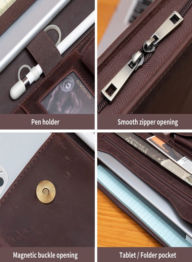 YIWEN Handmade Leather Portfolio, Zippered Padfolio Organizer Case, 8.5 x 11" Notepad Holder and 13" Tablet Folio, Professional Business Travel Gift for Women and Men (Dark Brown, Crazy Horse Leather) - Image 4