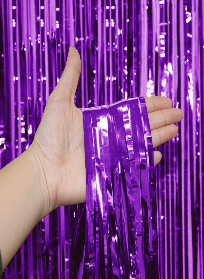 Entisn 2 Pack Purple Foil Fringe Curtains, 3.28 x 6.56 Ft Metallic Tinsel Foil Backdrop, Door Streamer Photo Booth Backdrop for Birthday Party, Bachelorette Wedding Holiday Disco Decorations - Image 3