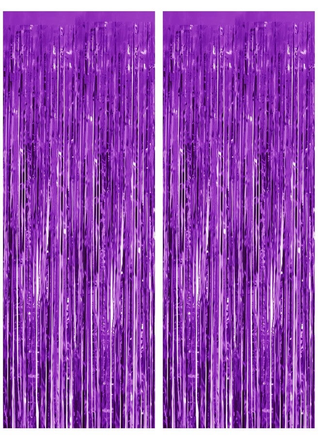 Entisn 2 Pack Purple Foil Fringe Curtains, 3.28 x 6.56 Ft Metallic Tinsel Foil Backdrop, Door Streamer Photo Booth Backdrop for Birthday Party, Bachelorette Wedding Holiday Disco Decorations - Image 1