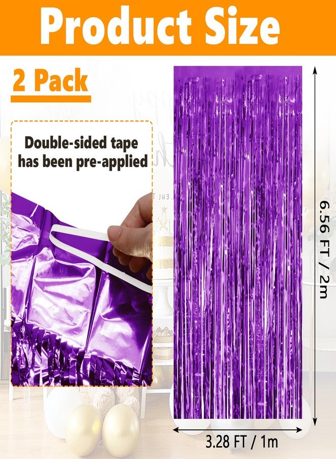 Entisn 2 Pack Purple Foil Fringe Curtains, 3.28 x 6.56 Ft Metallic Tinsel Foil Backdrop, Door Streamer Photo Booth Backdrop for Birthday Party, Bachelorette Wedding Holiday Disco Decorations - Image 2