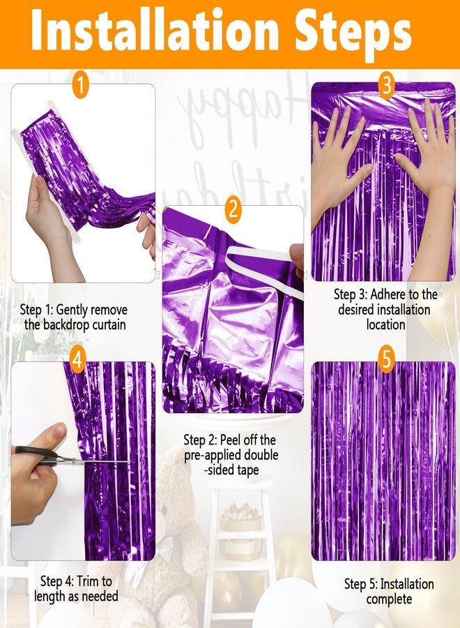 Entisn 2 Pack Purple Foil Fringe Curtains, 3.28 x 6.56 Ft Metallic Tinsel Foil Backdrop, Door Streamer Photo Booth Backdrop for Birthday Party, Bachelorette Wedding Holiday Disco Decorations - Image 4