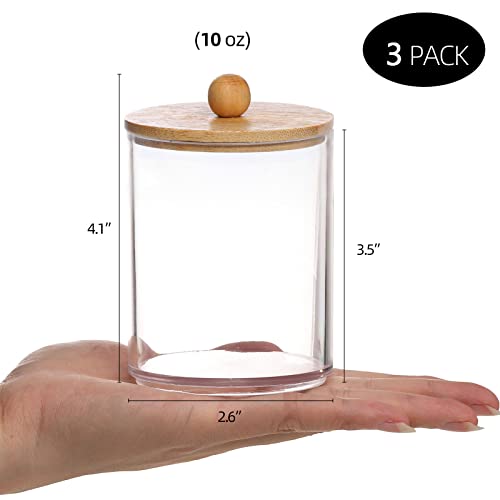 Tbestmax 10 Oz Cotton Swab/Ball/Pad Holder, Qtip Apothecary Jar, Clear Bathroom Containers Dispenser for Storage 3 Pack Wood Lids - Image 3