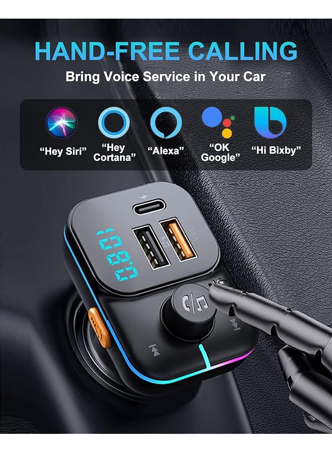 SYOSI Bluetooth Car Adapter, Fm Bluetooth Transmitter Car Radio, Car Bluetooth Transmitter Pd + Qc Quick Charge, 8 Rgb Led, 3 Usb Ports, Handsfree Calls, Bluetooth 5.0, Supports Tf Card And U-Disk - Image 3