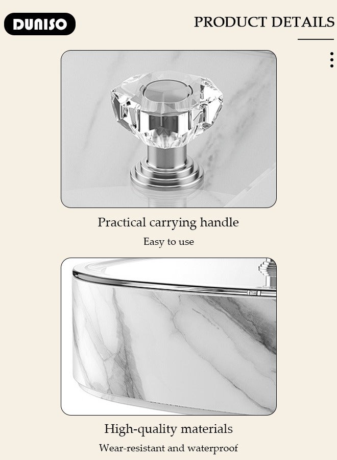 DUNISO Multilayer Jewelry Storage Box, 3-Layer Imitation Marble Jewelry Organizer with Handle, Clear Jewelry Boxes, Make up Organizer,Desktop Storage Plastic Organizer Box,Jewelry Storage Holder for Women, Girls - Image 2