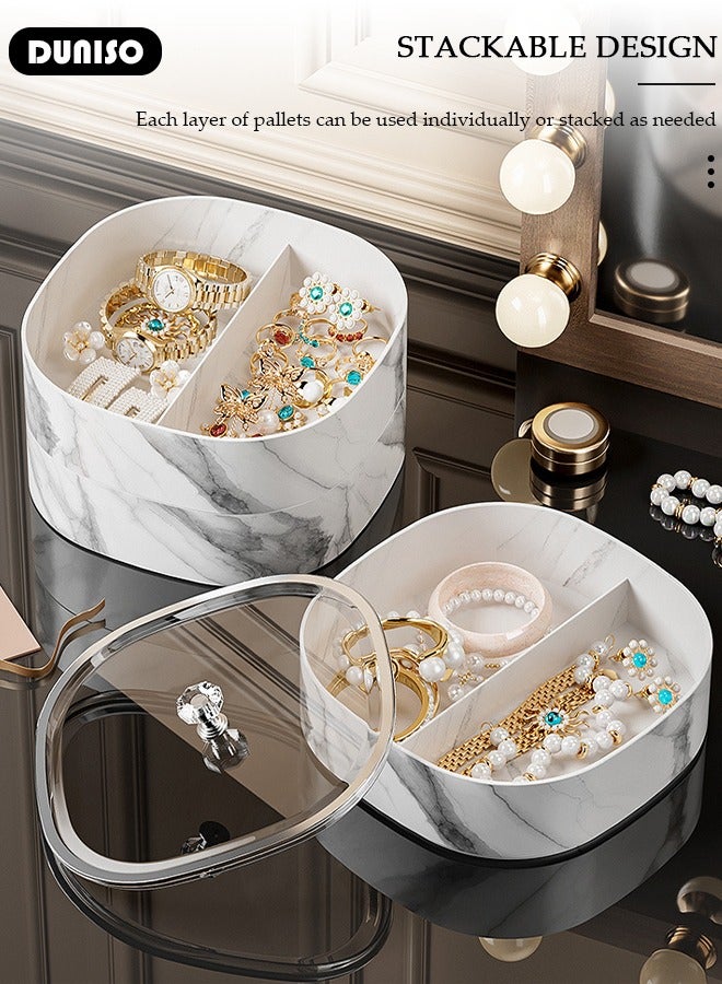 DUNISO Multilayer Jewelry Storage Box, 3-Layer Imitation Marble Jewelry Organizer with Handle, Clear Jewelry Boxes, Make up Organizer,Desktop Storage Plastic Organizer Box,Jewelry Storage Holder for Women, Girls - Image 3