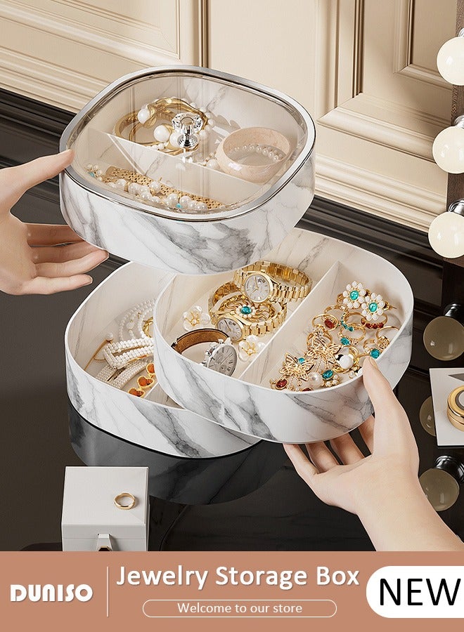 DUNISO Multilayer Jewelry Storage Box, 3-Layer Imitation Marble Jewelry Organizer with Handle, Clear Jewelry Boxes, Make up Organizer,Desktop Storage Plastic Organizer Box,Jewelry Storage Holder for Women, Girls - Image 1