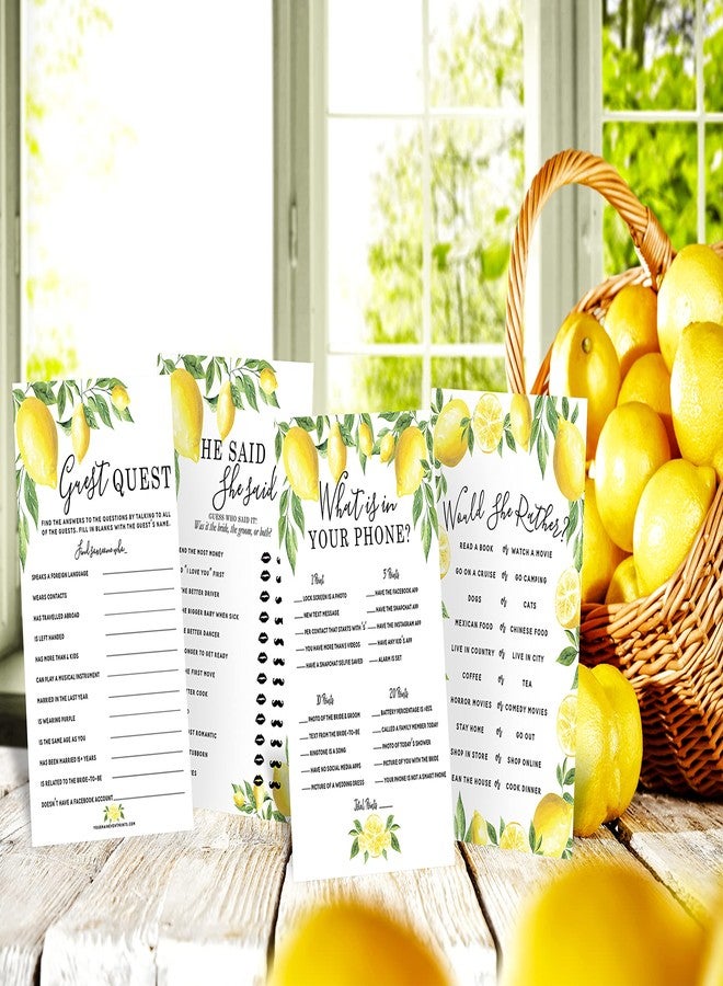 Your Main Event Prints Lemon Bridal Shower Bachelorette Games - Floral He Said She Said, Find The Guest, Would She Rather, What's in Your Phone - 25 Games Each, 1 Game Per Side - Image 4
