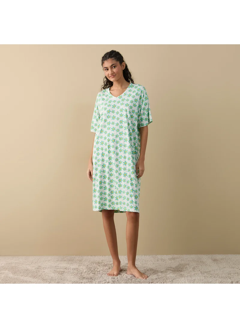 FAV Floral Print Sleepshirt with V-neck
