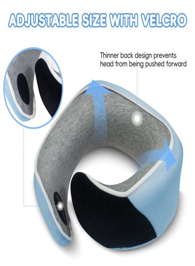 Proglobe Junior Kids Travel Neck Pillow - Ergonomic Memory Foam Pillow for Airplane, Car, Booster Seat - Soft, Washable, Compact Travel Pillow with Strap - Light Blue - Ages 4-13 - Image 4
