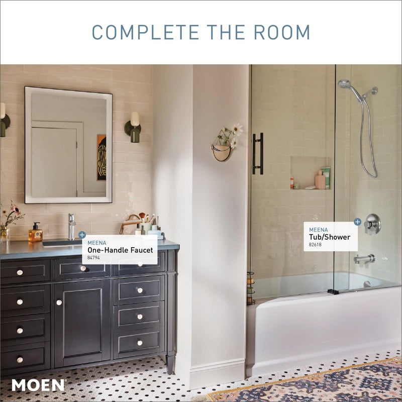 Moen Meena Chrome Single Handle Modern Bathtub and Shower Faucet with Handshower, Lever Handle, Tub Spout and Valve Included, 82618 - Image 5
