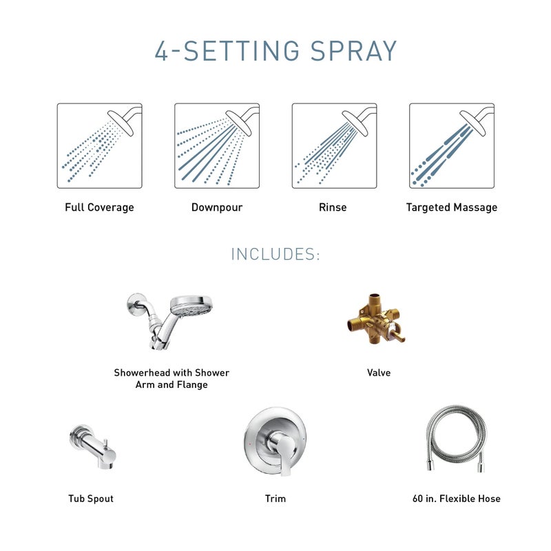 Moen Meena Chrome Single Handle Modern Bathtub and Shower Faucet with Handshower, Lever Handle, Tub Spout and Valve Included, 82618 - Image 3