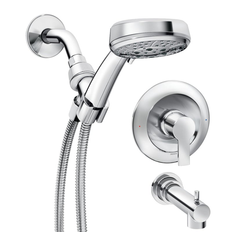 Moen Meena Chrome Single Handle Modern Bathtub and Shower Faucet with Handshower, Lever Handle, Tub Spout and Valve Included, 82618 - Image 1