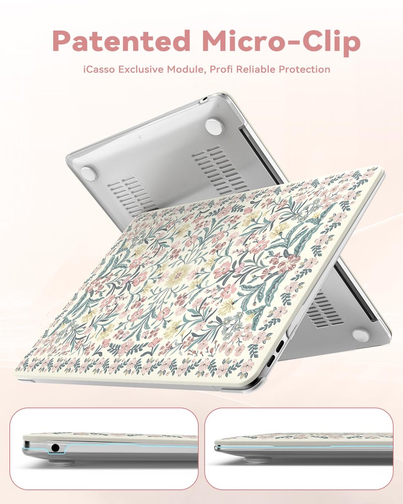 iCasso Compatible with MacBook Air 13 inch Case 2020-2018 Release A2337 M1 A2179 A1932, Slim Anti-Scratch Protective Plastic Hard Shell Case+Keyboard Cover for Mac Air 13.3-Pink Floral - Image 3