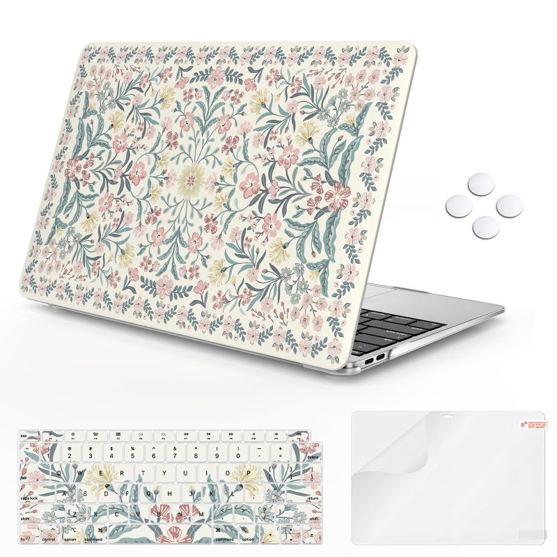 iCasso Compatible with MacBook Air 13 inch Case 2020-2018 Release A2337 M1 A2179 A1932, Slim Anti-Scratch Protective Plastic Hard Shell Case+Keyboard Cover for Mac Air 13.3-Pink Floral - Image 1