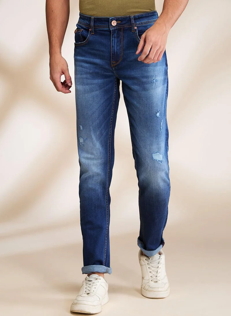 Men Slim Fit Low Distress Mid Rise Jeans