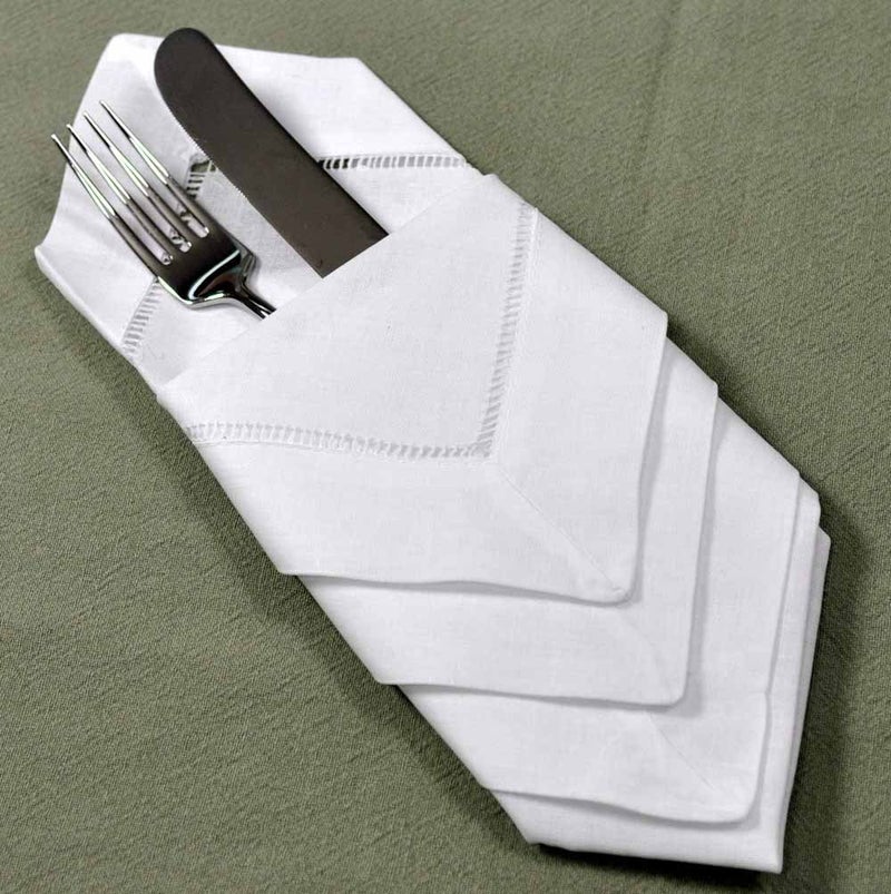 Bumblebee Linens 22" X 22" White Linen Hemstitched Dinner Napkins Set of 4 Large Linen Hem Stitch Luxury Cloth Napkin - Image 5