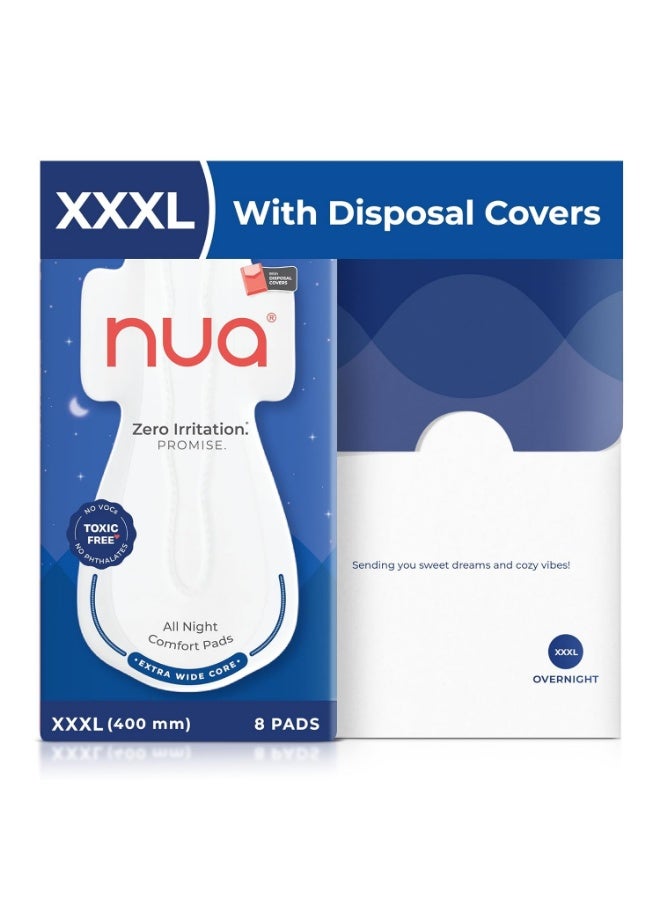 Nua All Night Comfort Sanitary Pads | Pack of 8 (XXXL 400mm) | Extra Wide Core | Front to Back Coverage | Upto 12 Hours of Absorption | Super Soft and Breathable | No Rashes | 100% Toxic-Free - Image 1