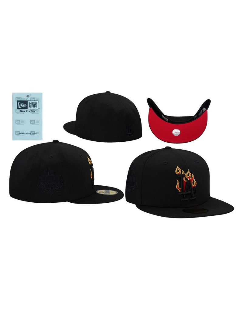 New Era Los Angeles Dodgers Black Fitted Hat with Red Undervisor and Flame - Themed Embroidery58.7cm