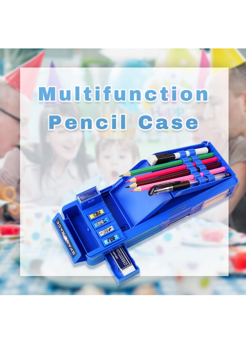 SYOSI - SYOSI Pop up Multifunction Pencil Case for Boys, Cool Cartoon Pen Box Organizer Stationery, Back to School Gift Birthday Present, Pencil Box for Boys with Whiteboard, Sharpener, Schedule, Blue - Image 1