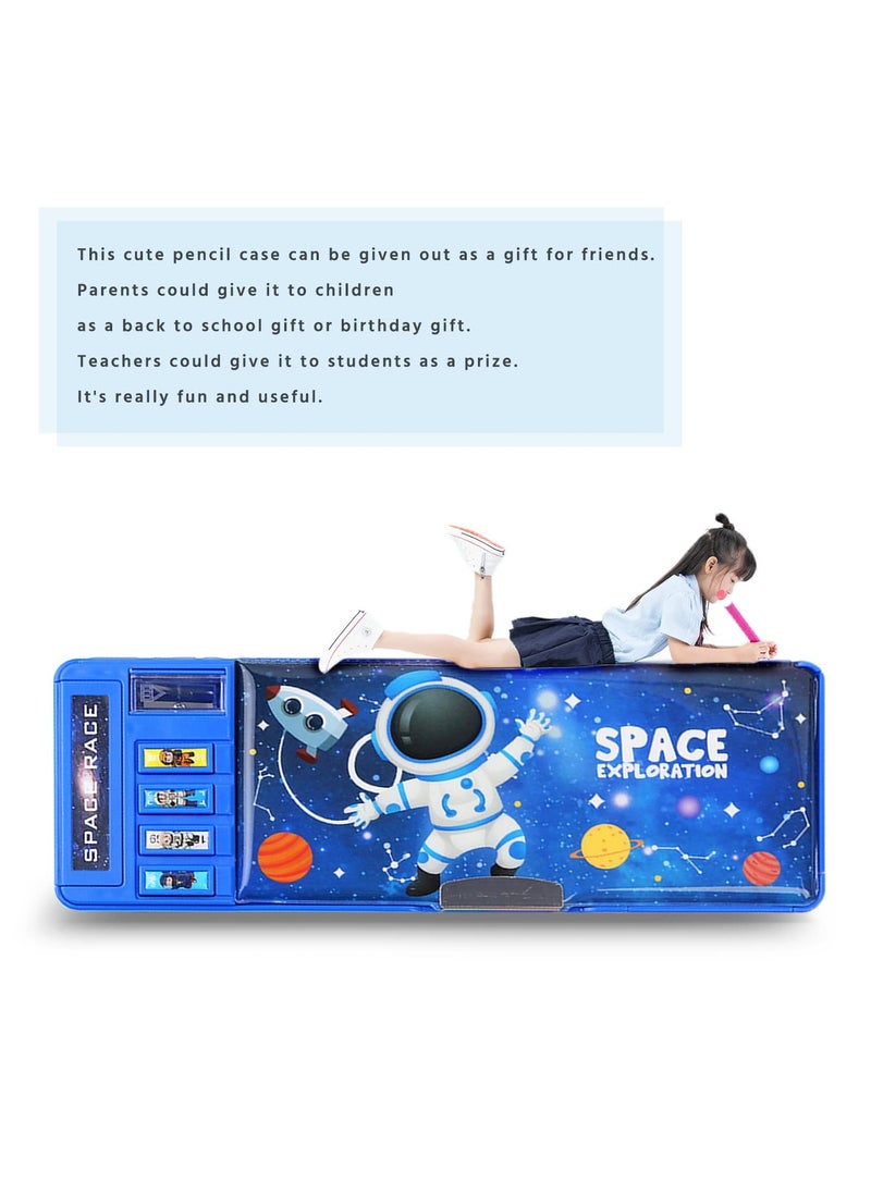 SYOSI - SYOSI Pop up Multifunction Pencil Case for Boys, Cool Cartoon Pen Box Organizer Stationery, Back to School Gift Birthday Present, Pencil Box for Boys with Whiteboard, Sharpener, Schedule, Blue - Image 1
