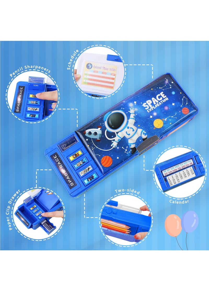 SYOSI - SYOSI Pop up Multifunction Pencil Case for Boys, Cool Cartoon Pen Box Organizer Stationery, Back to School Gift Birthday Present, Pencil Box for Boys with Whiteboard, Sharpener, Schedule, Blue - Image 1