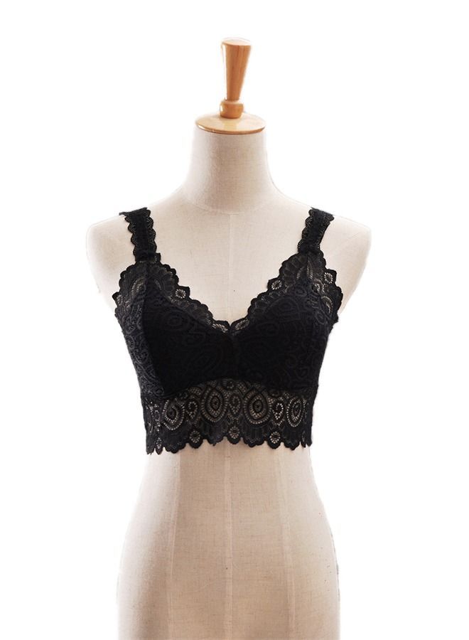 NIBEMINENT Fashion Lady Women Lace V Neck Padded Bra Stretch Soft Cami Tank Top Vest Black - Image 1