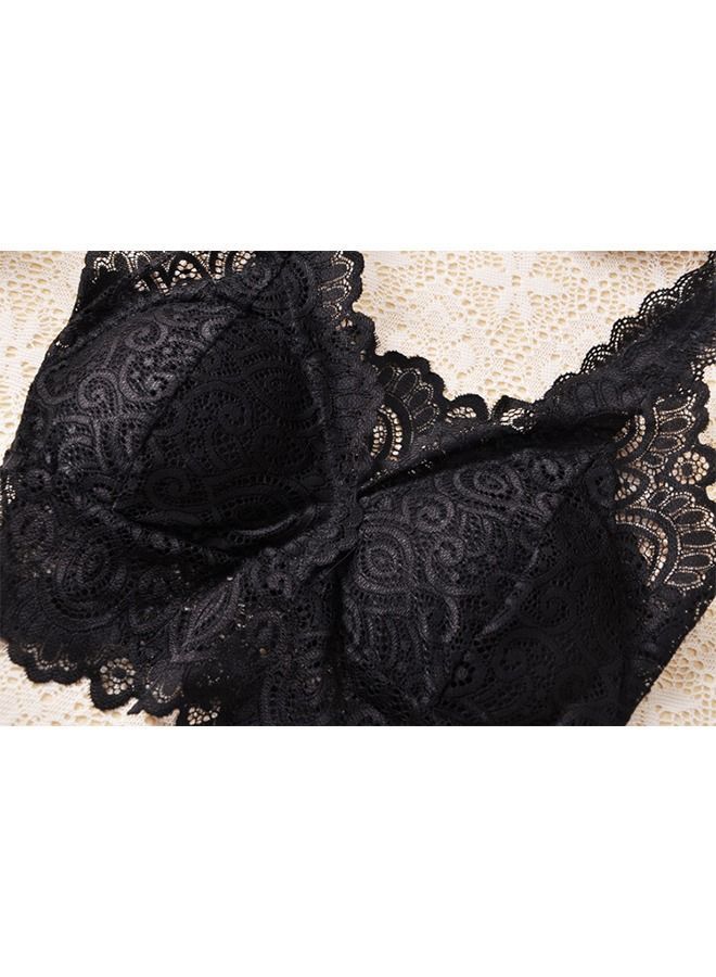 NIBEMINENT Fashion Lady Women Lace V Neck Padded Bra Stretch Soft Cami Tank Top Vest Black - Image 3