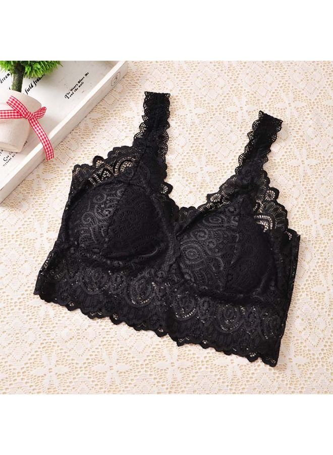 NIBEMINENT Fashion Lady Women Lace V Neck Padded Bra Stretch Soft Cami Tank Top Vest Black - Image 2