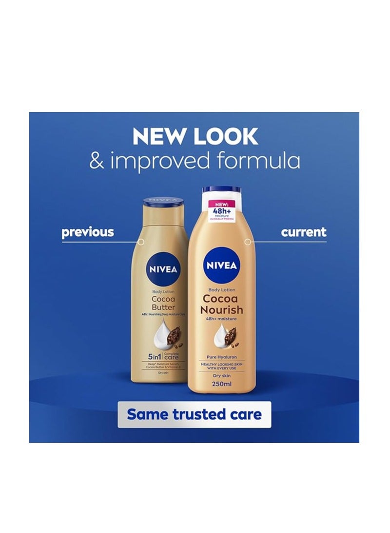 نيفيا NIVEA Body Lotion for Dry Skin, Cocoa Butter with Pure Hyaluron, 48H Deep Moisture, 400ml - Image 3
