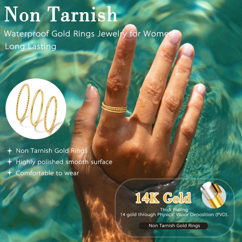 Gokeey Pinky Gold Rings for Women Non Tarnish Dainty 14K Gold Plated Thin Ring Set Thumb Bands Gold Statement Rings Jewelry Gifts Size 6 - Image 5
