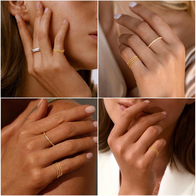 Gokeey Pinky Gold Rings for Women Non Tarnish Dainty 14K Gold Plated Thin Ring Set Thumb Bands Gold Statement Rings Jewelry Gifts Size 6 - Image 3