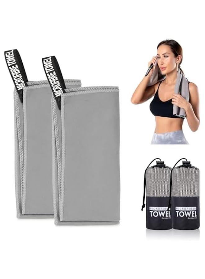 HOOKOR Quick Drying Gym Towel Soft Microfiber Lightweight Sport Sweat Towel Perfect Travel Camping Towel Super Absorbent Ultra Compact for Gym Sport Yoga Backpacking Swimming (Grey, 80x40cm) - Image 1