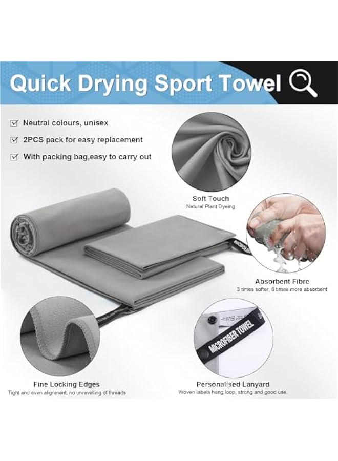 HOOKOR Quick Drying Gym Towel Soft Microfiber Lightweight Sport Sweat Towel Perfect Travel Camping Towel Super Absorbent Ultra Compact for Gym Sport Yoga Backpacking Swimming (Grey, 80x40cm) - Image 2