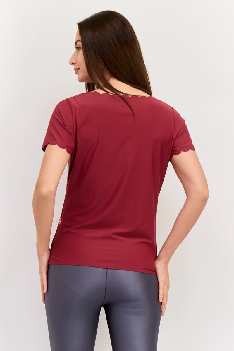 Ellesse تي شيرت رياضي نسائي قصير الأكمام في الهواء الطلق، بورغندي - Image 3