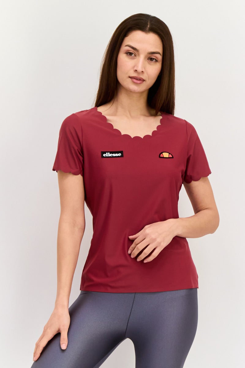 Ellesse تي شيرت رياضي نسائي قصير الأكمام في الهواء الطلق، بورغندي - Image 1