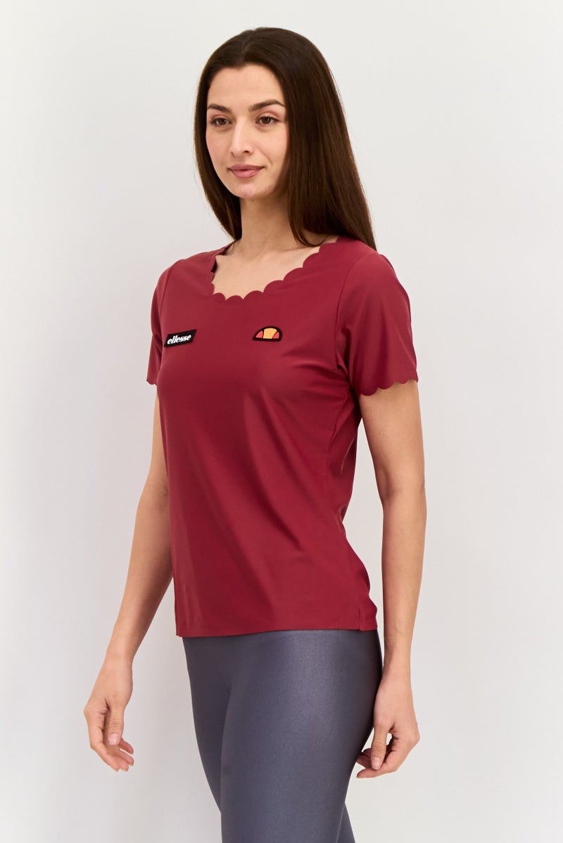 Ellesse تي شيرت رياضي نسائي قصير الأكمام في الهواء الطلق، بورغندي - Image 4