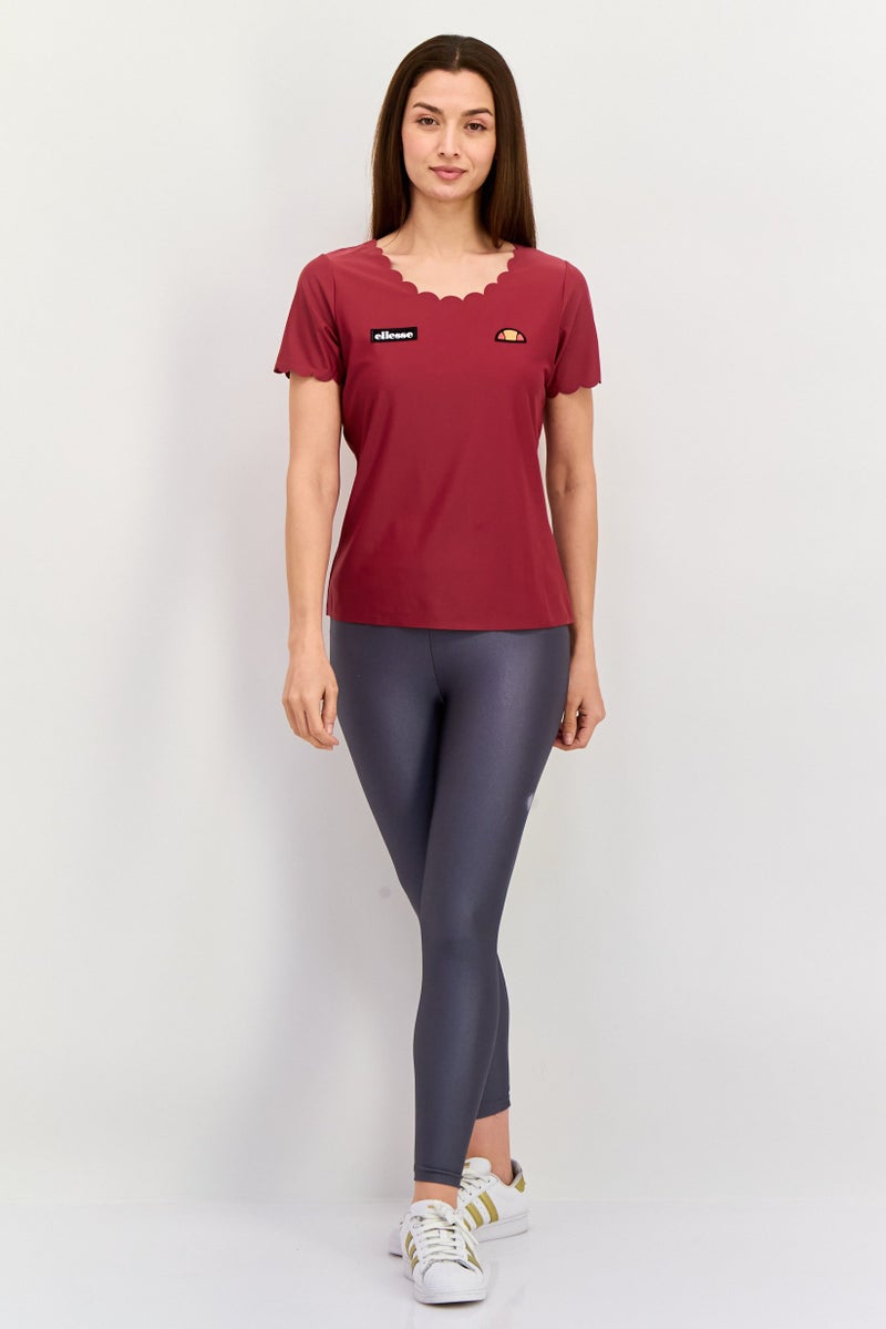 Ellesse تي شيرت رياضي نسائي قصير الأكمام في الهواء الطلق، بورغندي - Image 2